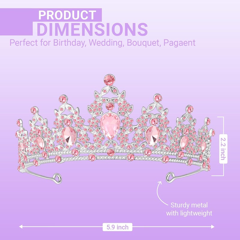 Queenship Tiara Crown for Women, Queen Tiara for Birthday Prom Bridal Party Custome Pink - Image 2